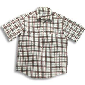 Carhartt Y2K‎ Shirt Mens M Red Gray Plaid Cotton Pearl Snap Short Sleeve Western